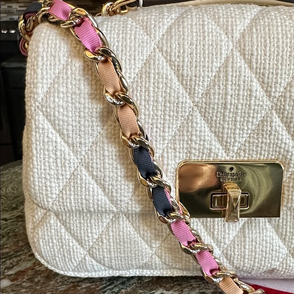 NWT Kate Spade Cream Quilted Shoulder Bag with Colorful Chain - Picture 2 of 6